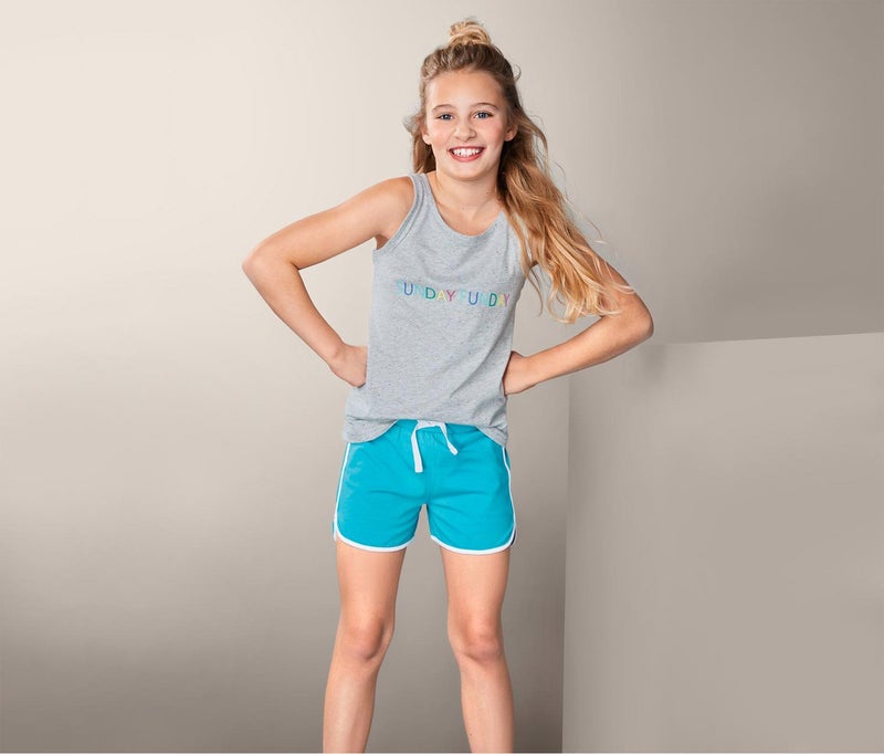 Tchibo Kid Girls Sleeveless Tank Top and Short Set, Gray and Blue - Image 1